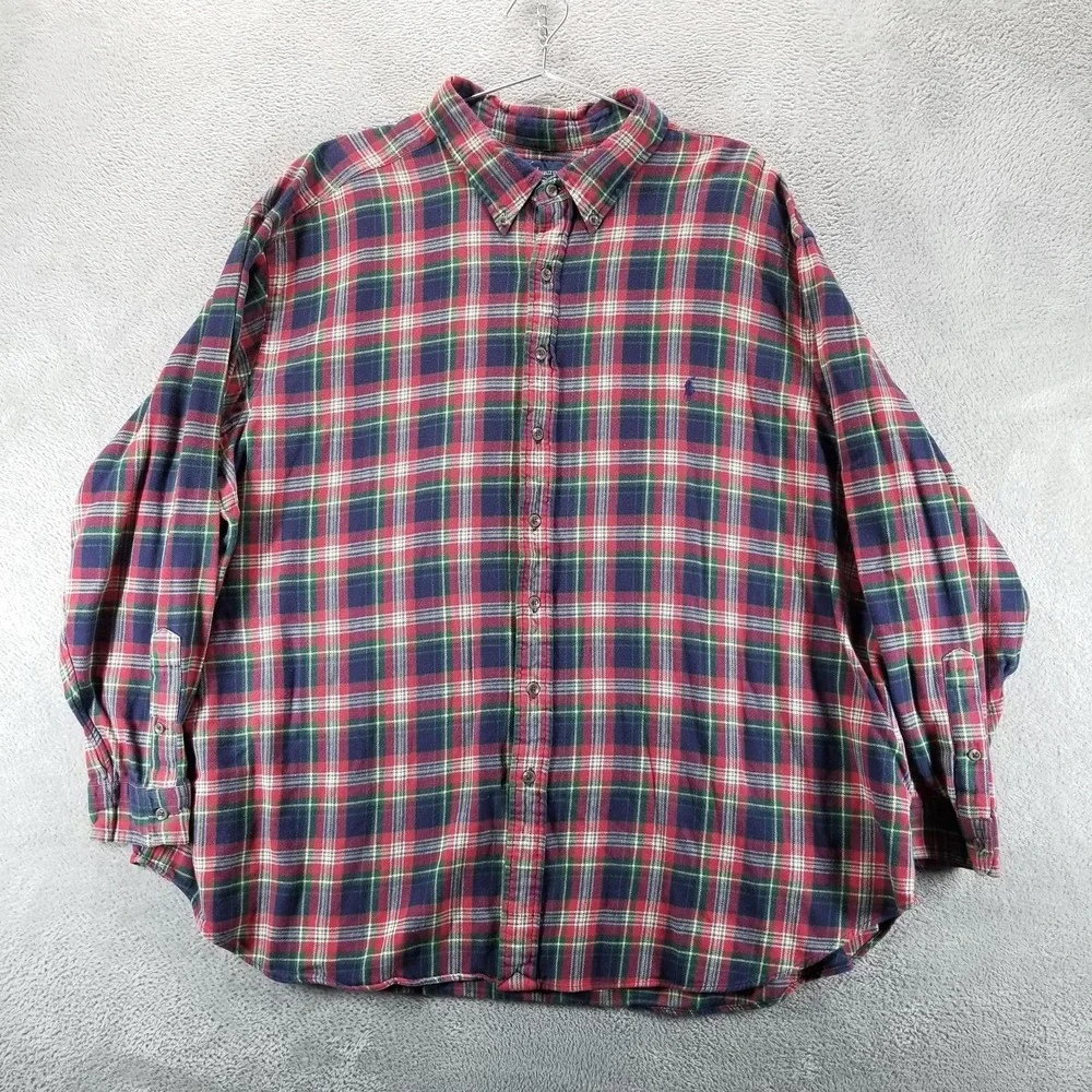 Polo Ralph Lauren Shirt Mens 4XB Red Green Plaid Classic Fit Flannel Button Down